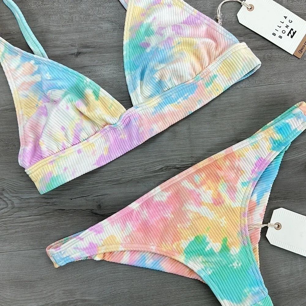 ☀️BILLABONG☀️ RAINBOW TIDE BANDED RAINBOW TIDE TANGA BIKINI SET - Picture 5 of 11